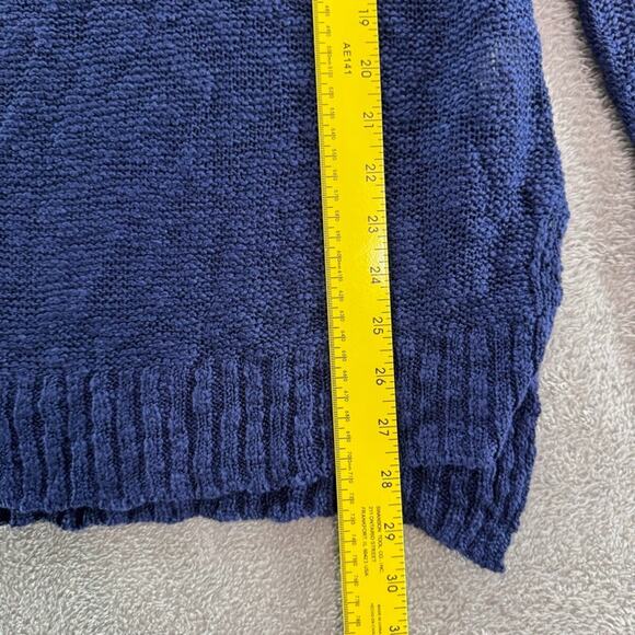 Oh MG Open Knit Sweater Womens L Blue Crew Neck Pullover Long Sleeve Side Slit - Picture 11 of 16